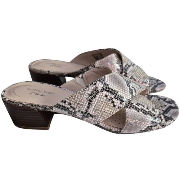 Clarks Women Caroleigh Erin Brown 8 Medium Natural Snake Slip On Mules - Picture 1 of 6